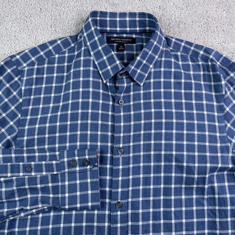 Banana Republic Shirt Mens Medium Blue Graph Check Tailored Slim Fit‎ Button Up